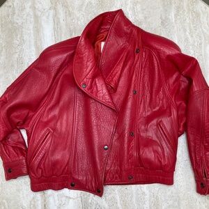 Vintage 80s Beautiful Red Leather Bomber Style Jacket